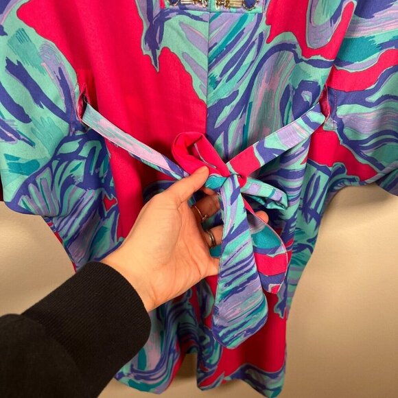 Lilly Pulitzer Wilda Caftan Dress Size Small Pink Sway Beaded Tropical Vacation - Picture 8 of 12
